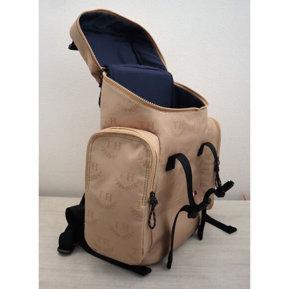 Tommy Hilfiger 69J6936-200 Beige Chasen Logo Print Side Pocket Backpack - Picture 9 of 15